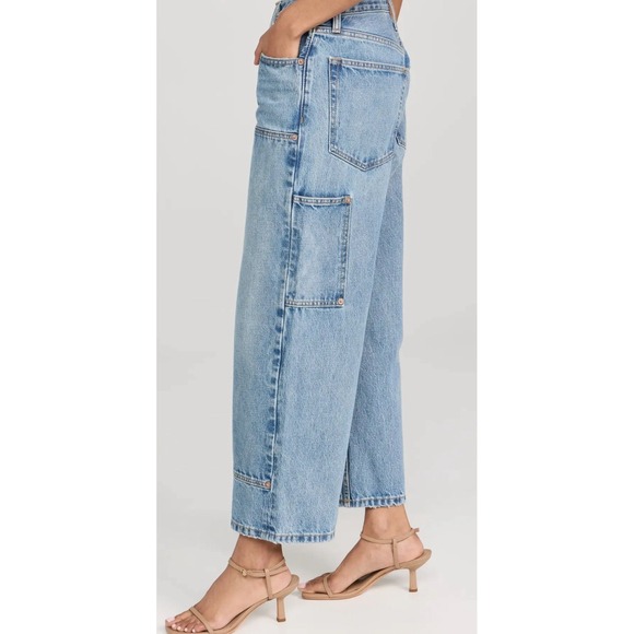 Re/Done Size 26 (32x26) The Shortie Jean Ankle Length Cargo Pocket Hacienda Blue - Picture 3 of 16